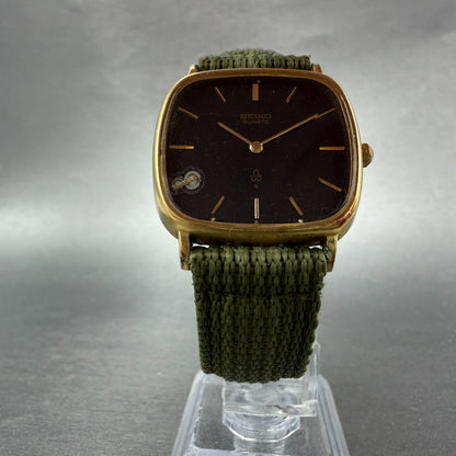 Seiko Watch Men 31mm Black Dial Gold Plated Rectangle 7820-5050 New Battery GF65