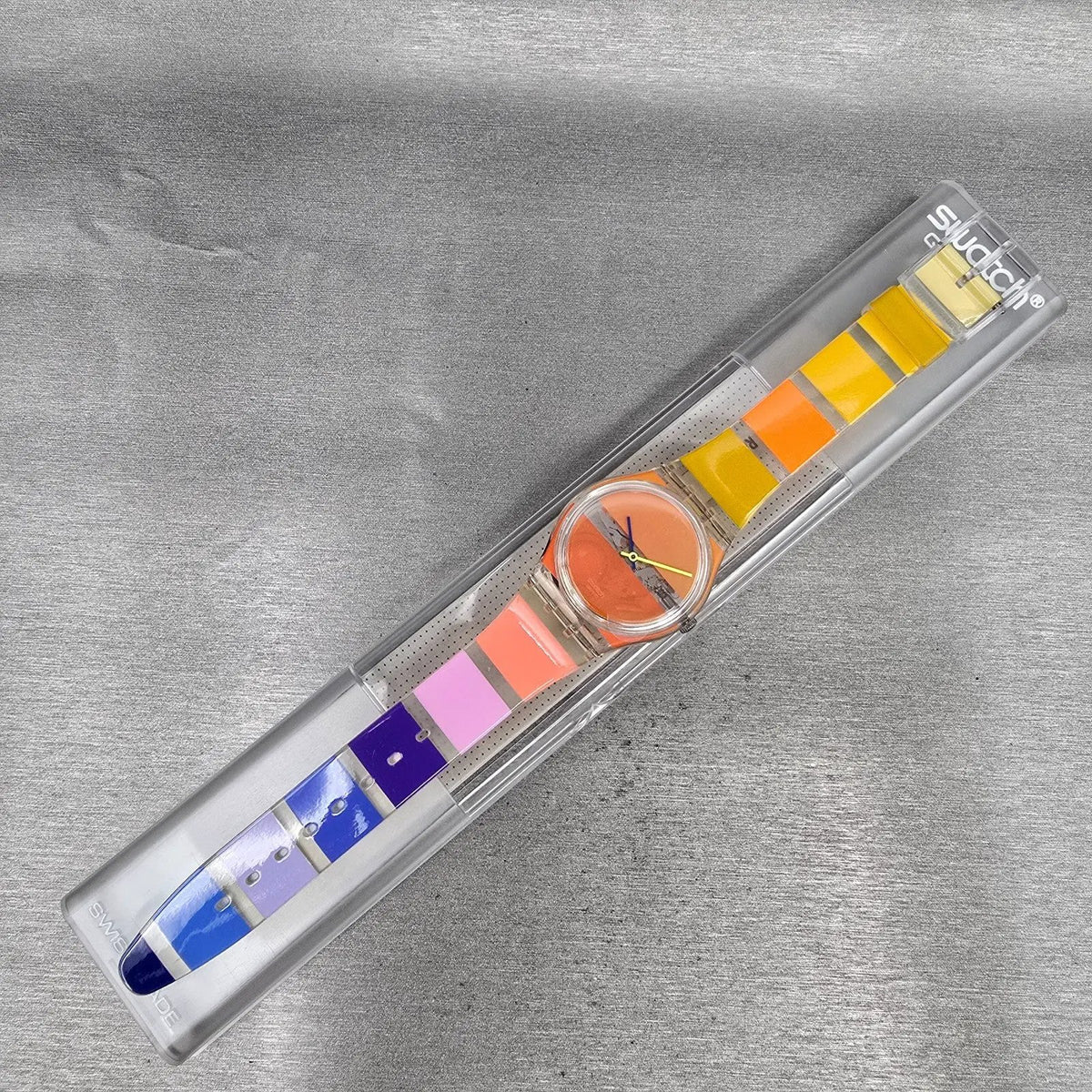 Swatch Orange Painted Time Watch Men 34mm Clear Case GK378 New Battery NOS15