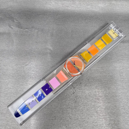 Swatch Orange Painted Time Watch Men 34mm Clear Case GK378 New Battery NOS15