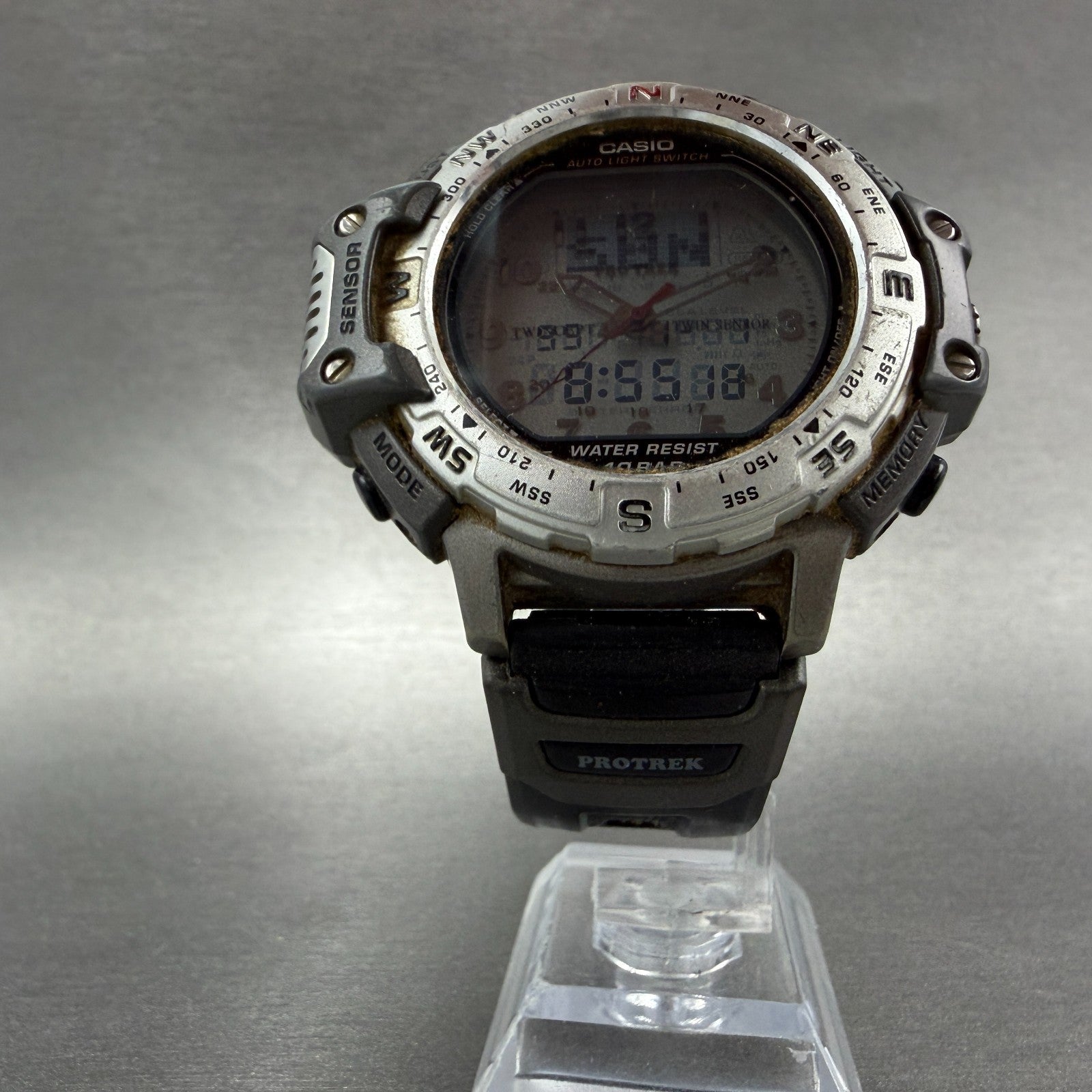 Casio Pro Trek PRT-500 Watch Men 48mm Analog Digital Gray Tone Round New Batt BL5