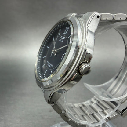 Seiko Alba Solar Watch Men 36mm black Dial Silver Tone Date V145-0AT0 Runs2