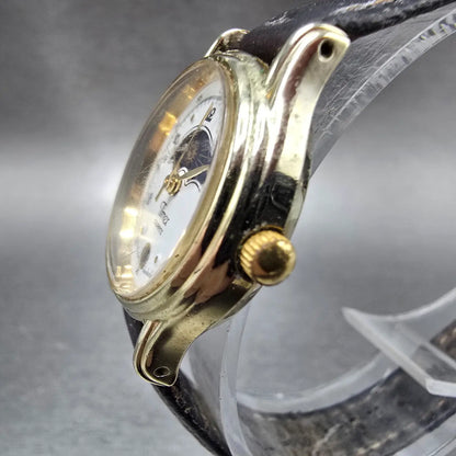 Timex Sun & Moon Watch Women 25mm White Dial Gold Tone Date Round New Battery2