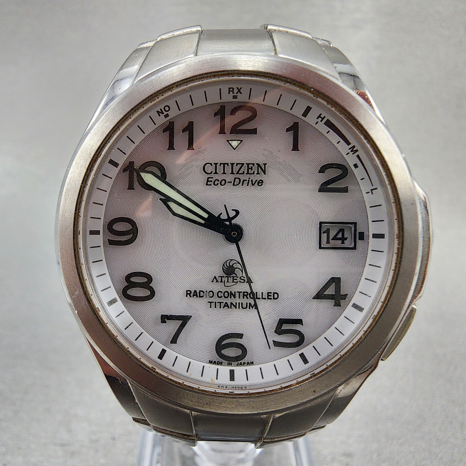 Citizen EcoDrive Attesa Watch Men 38mm White Dial Titanium Atomic Round Runs1