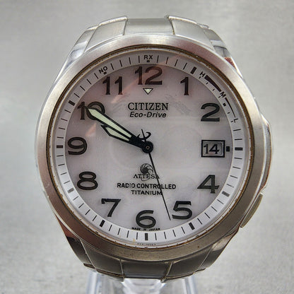 Citizen EcoDrive Attesa Watch Men 38mm White Dial Titanium Atomic Round Runs1