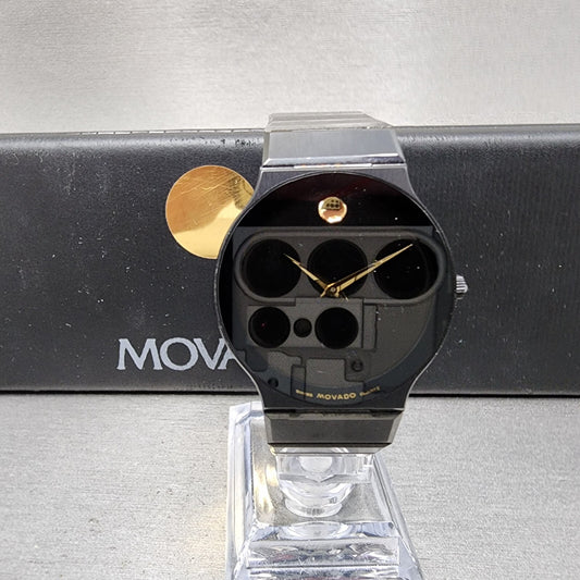 Movado Watch Men 31mm Black Dial Black Tone Round 8440880 Full Set PARTS0
