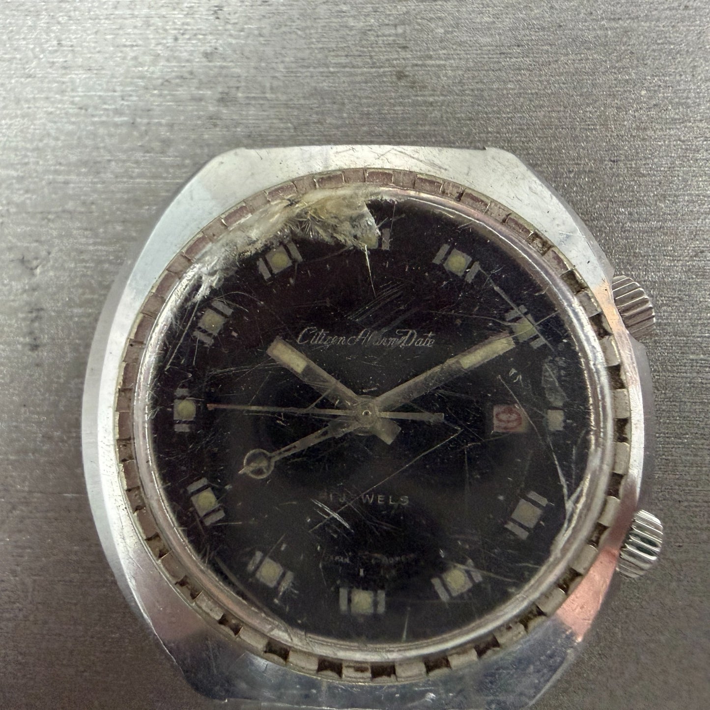Citizen Alarm Date Watch Men 42mm Black Dial Silver Tone 4-310055 Manual Runs1