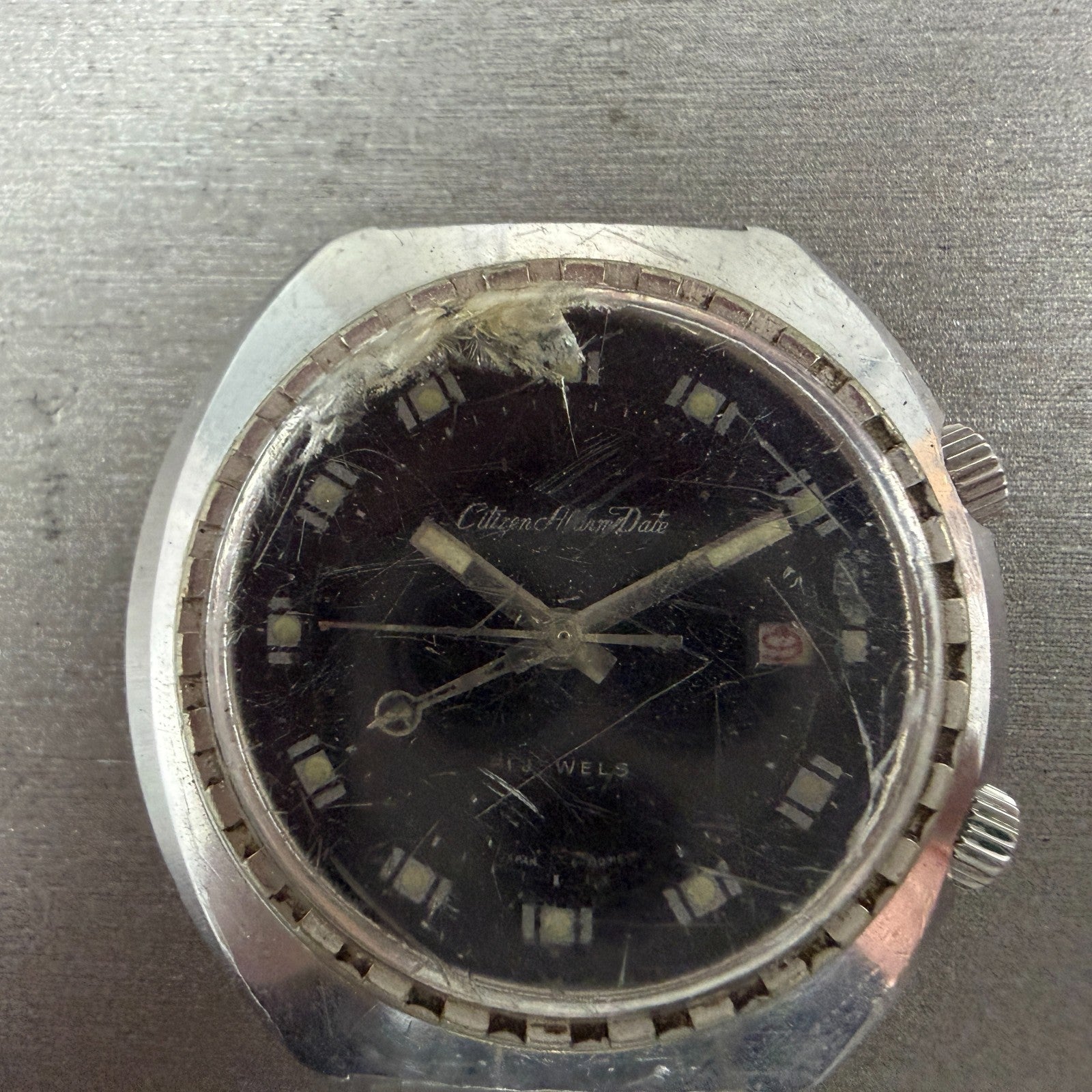 Citizen Alarm Date Watch Men 42mm Black Dial Silver Tone 4-310055 Manual Runs1