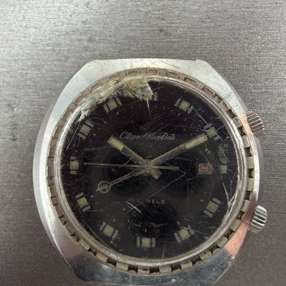 Citizen Alarm Date Watch Men 42mm Black Dial Silver Tone 4-310055 Manual Runs1
