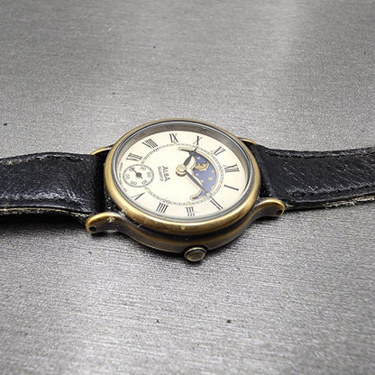 Seiko Alba Sun Moon Watch Women 25mm Cream Dial Gold Tone Date V8060060 NewBat3