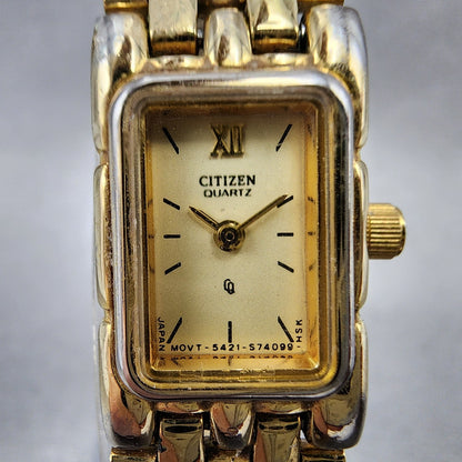 Citizen Tank Watch Women 14mm Champagne Dial Gold Tone 5421S27239 New Battery1