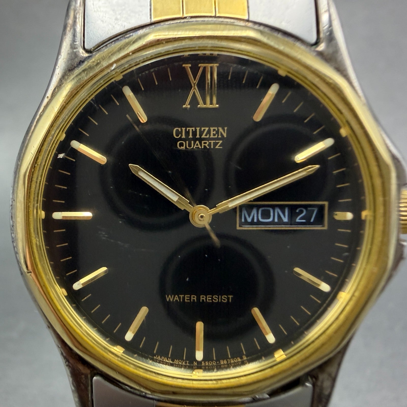 Citizen Watch Men Black Dial Two Tone Daydate 5500-S24361 New Battery3