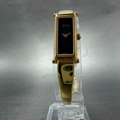 Gucci 1500L Tank Watch Women 12mm Black Dial Gold Rectangle Bangle New battery A5