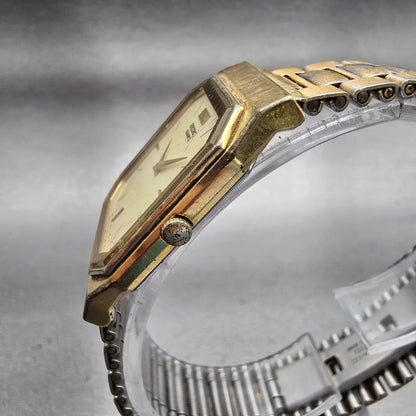 Seiko Watch Men 26mm Cream Dial Gold Tone Rectangle 7430-5409 New Battery VTG2