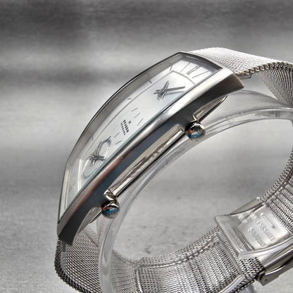 Skagen Dual Time Watch Men 30mm Silver Dial Silver Tone Rectangle 281LSS New Bat2