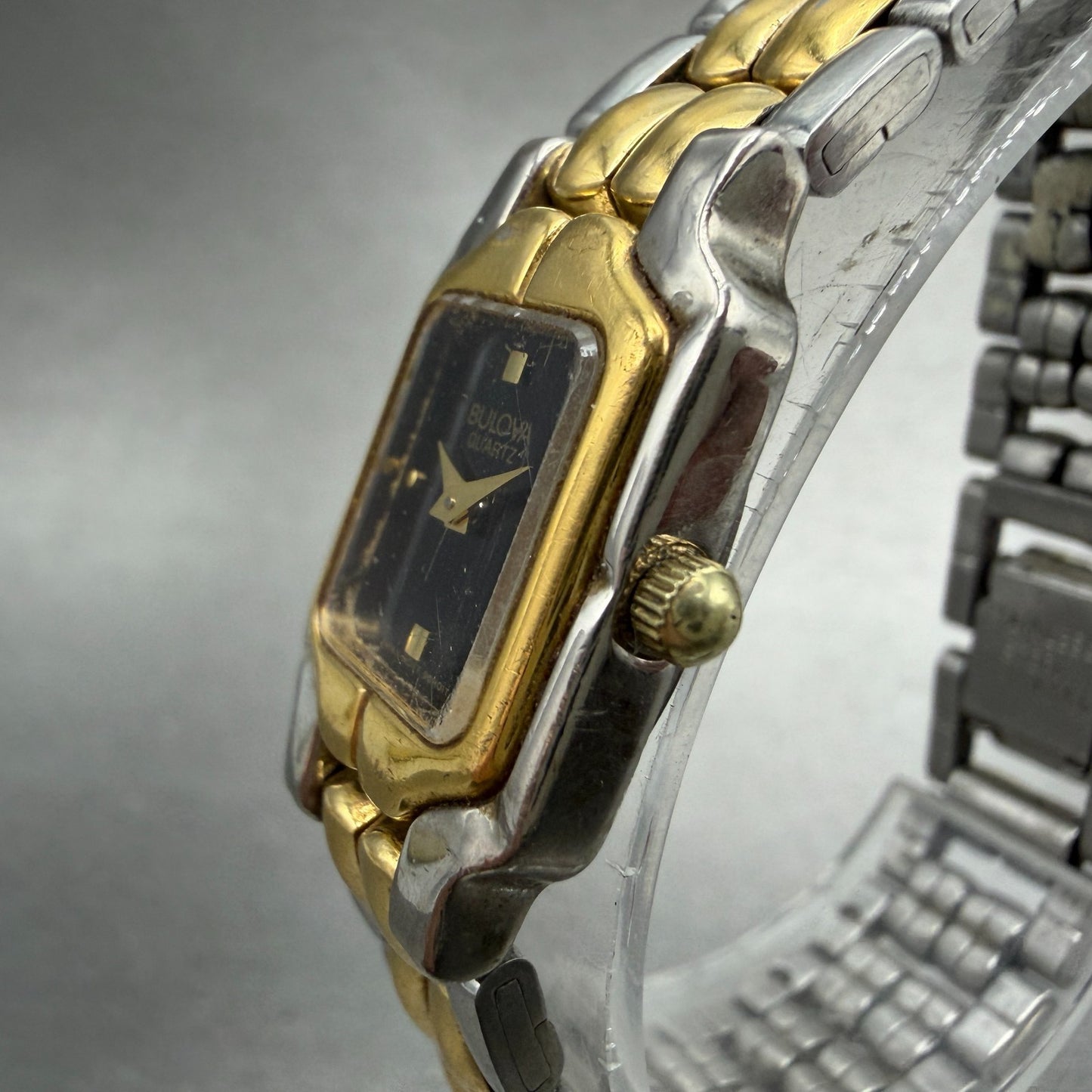 Bulova Tank Watch Women 17mm Black Dial Two Tone Rectangle 90H01T New Battery2