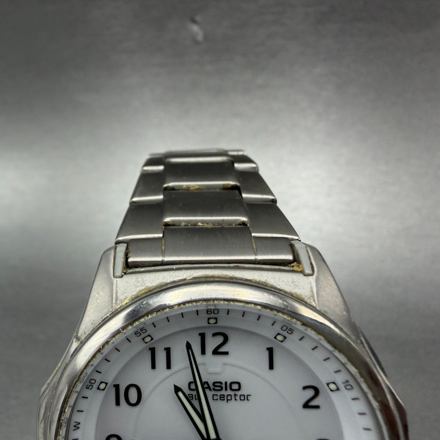 Casio Wave Ceptor Watch Men 42mm White Dial Titianium Solar Analog Digital Works4