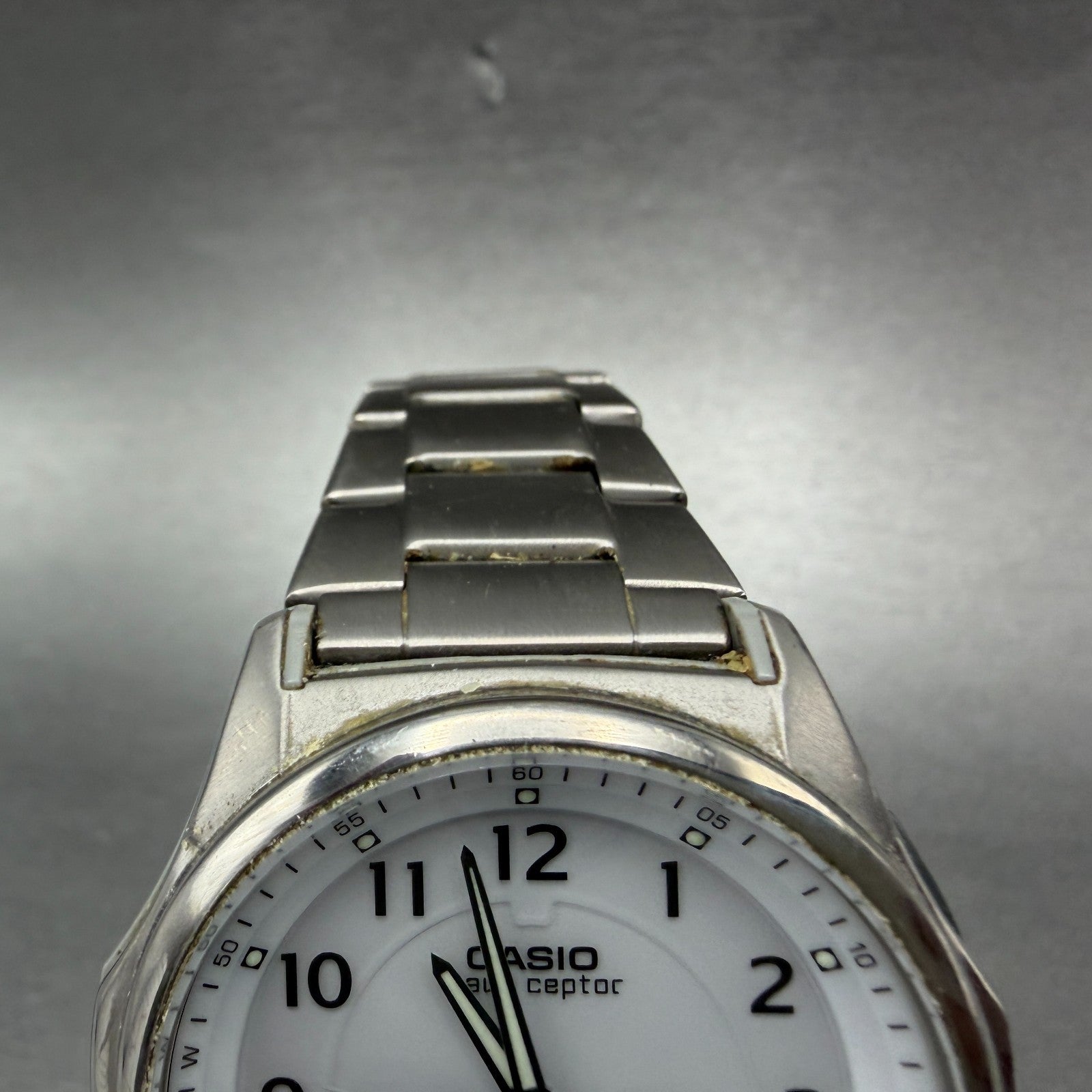 Casio Wave Ceptor Watch Men 42mm White Dial Titianium Solar Analog Digital Works4