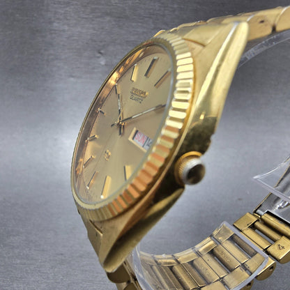 Seiko President Watch Men 35mm Gold Dial Gold Tone Daydate 5Y23-8A69 New Batt HH2