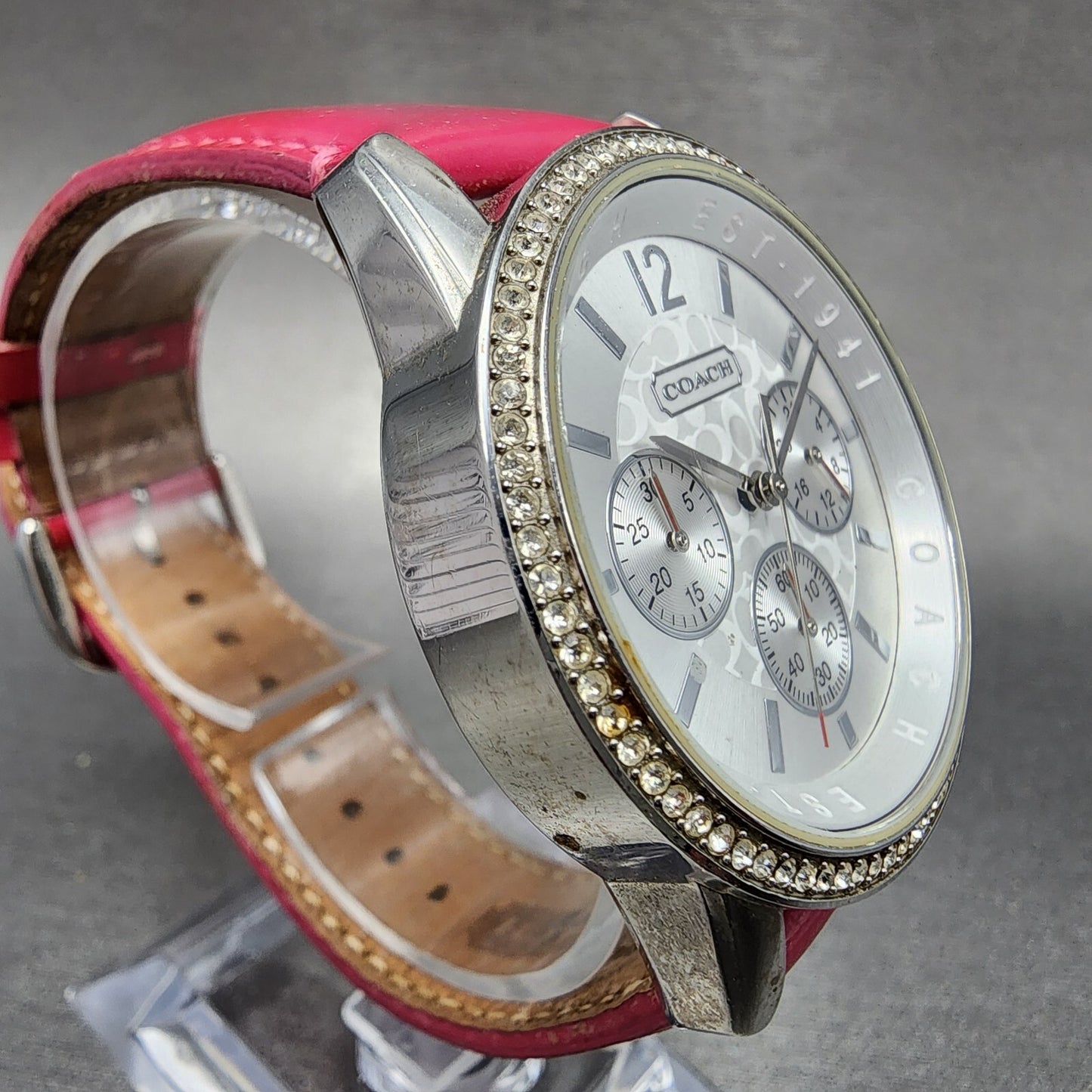 Coach Chronograph Watch Women 38mm Silver Dial Steel CA.63.3.14.0655 New Battery3