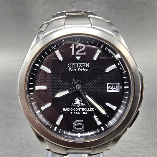 Citizen Eco-Drive Attesa Watch Men 38mm Black Dial Titanium Atomic Date PARTS!!!0