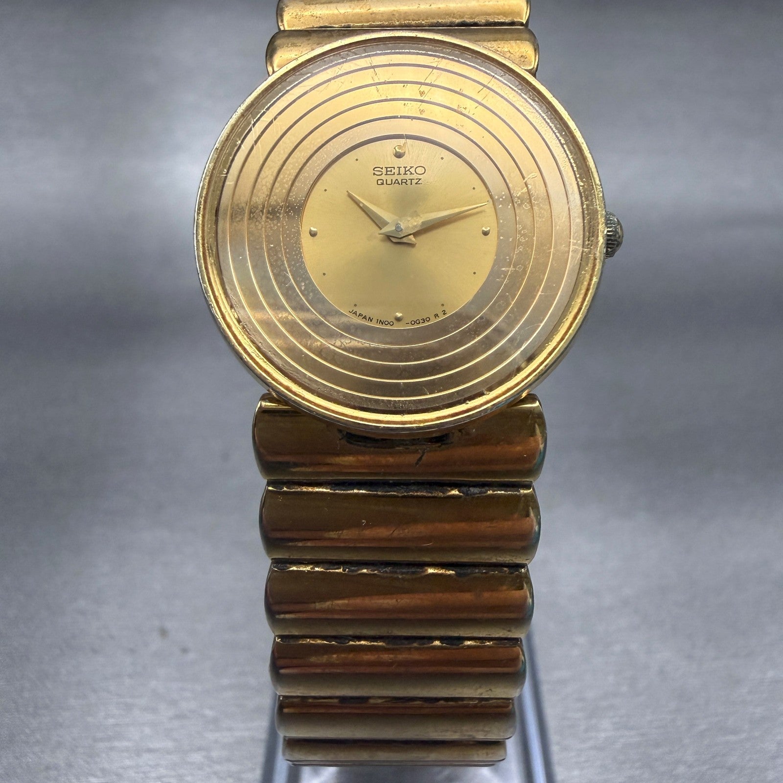 Seiko Watch Women 25mm Gold Dial Gold Tone Round 1N00-0B59 New Battery VTG5