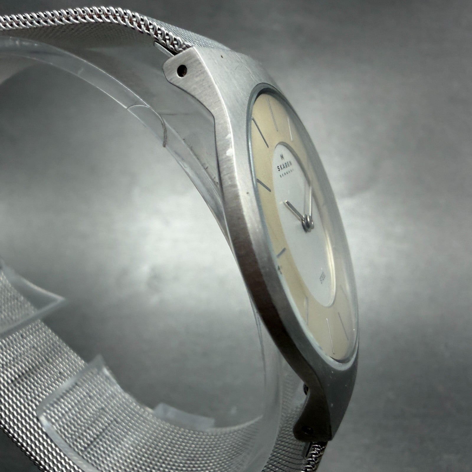 Skagen Watch Men 34mm Silver Dial Silver Tone Round Mesh Band 233LSS New Battery3