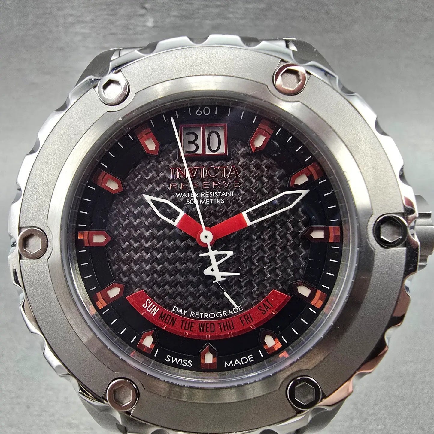 Invicta Reserve Watch Men 52mm Black Dial Silver Tone Daydate 10088 New Battery3