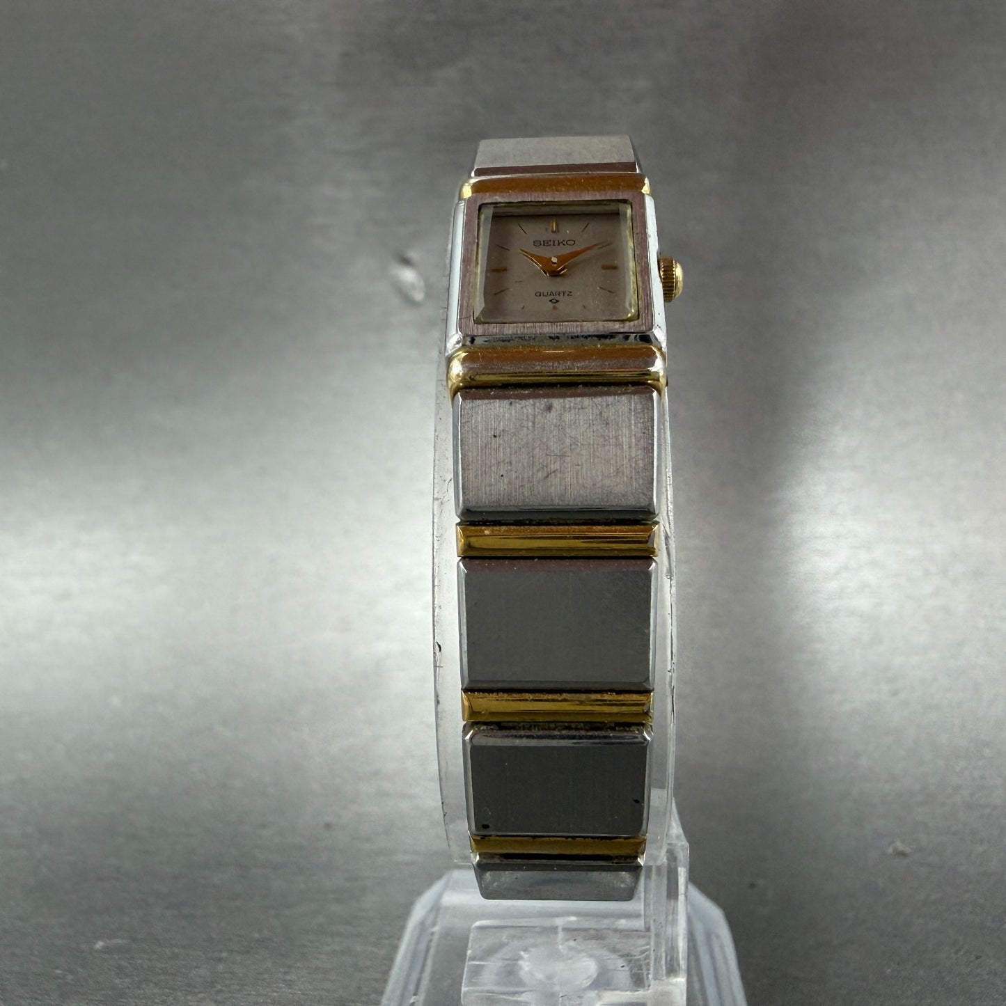 Seiko Tank Watch Women 14mm Silver Dial Two Tone Square 1E20-5030 New Battery5