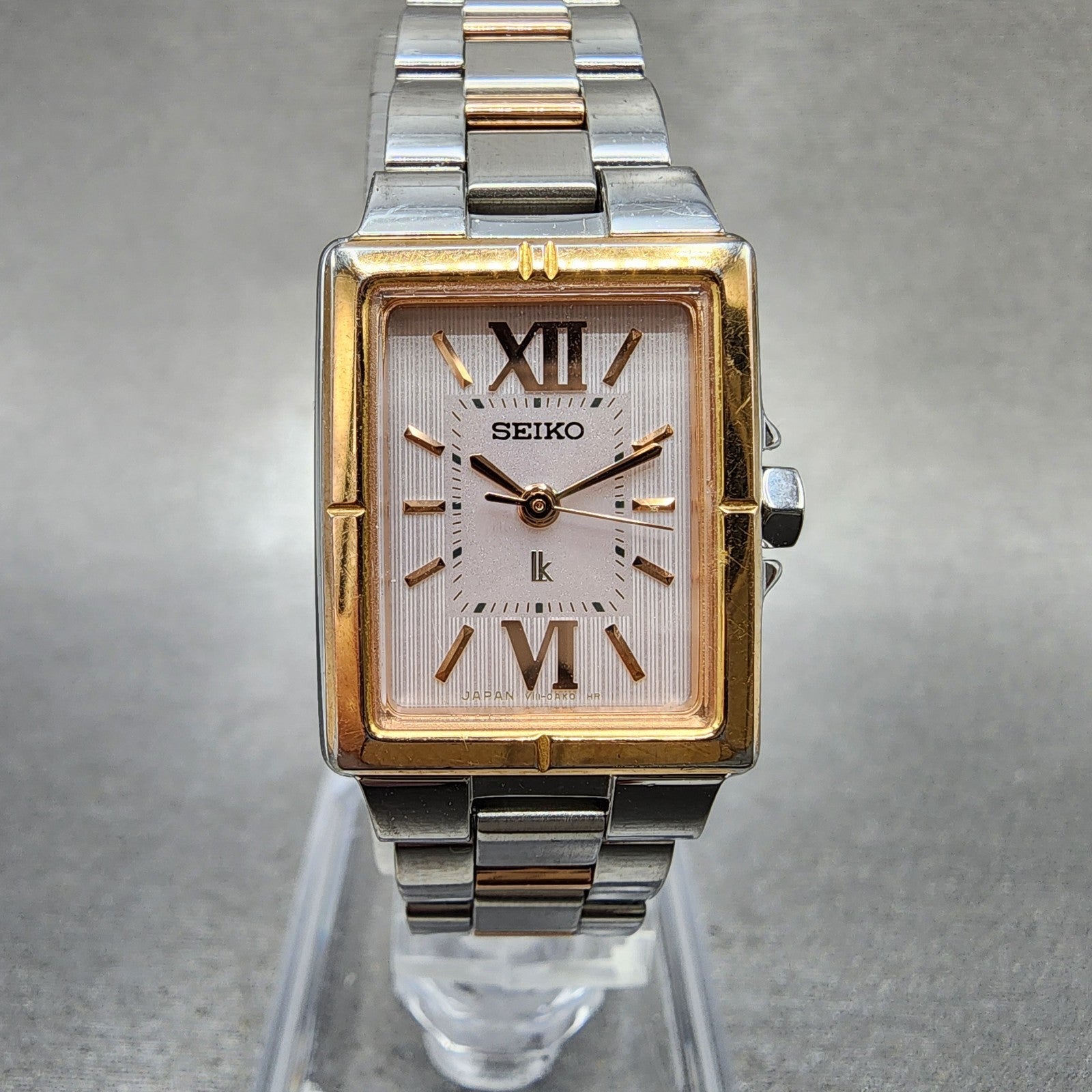 Seiko Solar Tank Watch Women 18mm White Dial Two Tone Rectangle Lukia RunsB0