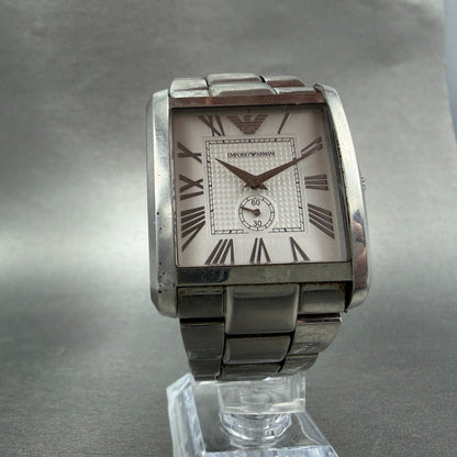 Emporio Armani Tank Watch Men 37mm Silver Dial Silver Tone Rectangle New Battery5