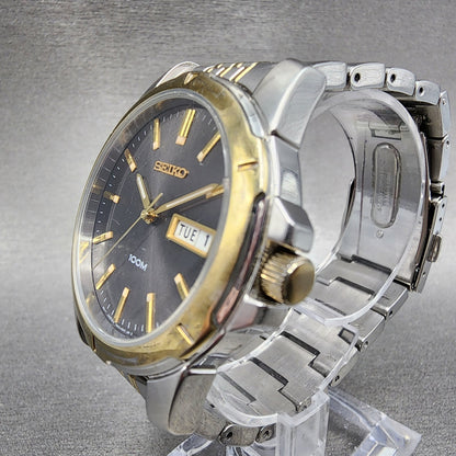 Seiko Watch Men 39mm Black Dial Two Tone Round Daydate 7n430az0 New Batttery2