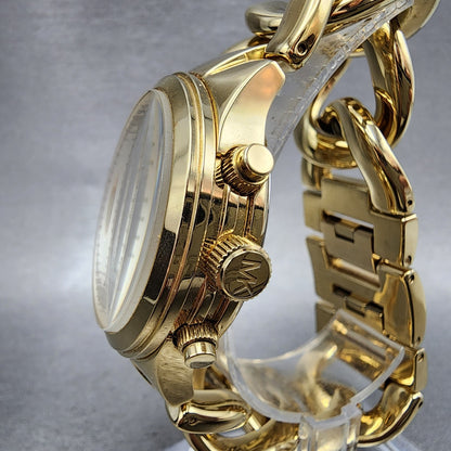 Michael Kors Runway Chronograph Watch Women 38mm Gold Dial Gold Tone New Battery3