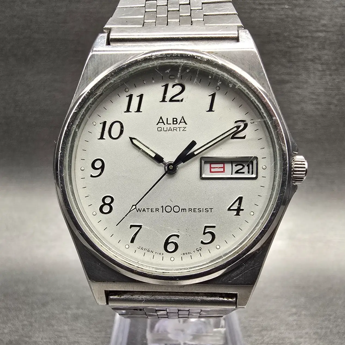 Seiko Alba Watch Men 35mm Silver Dial Silver Tone Daydate Round Y143-8141 NewBat0