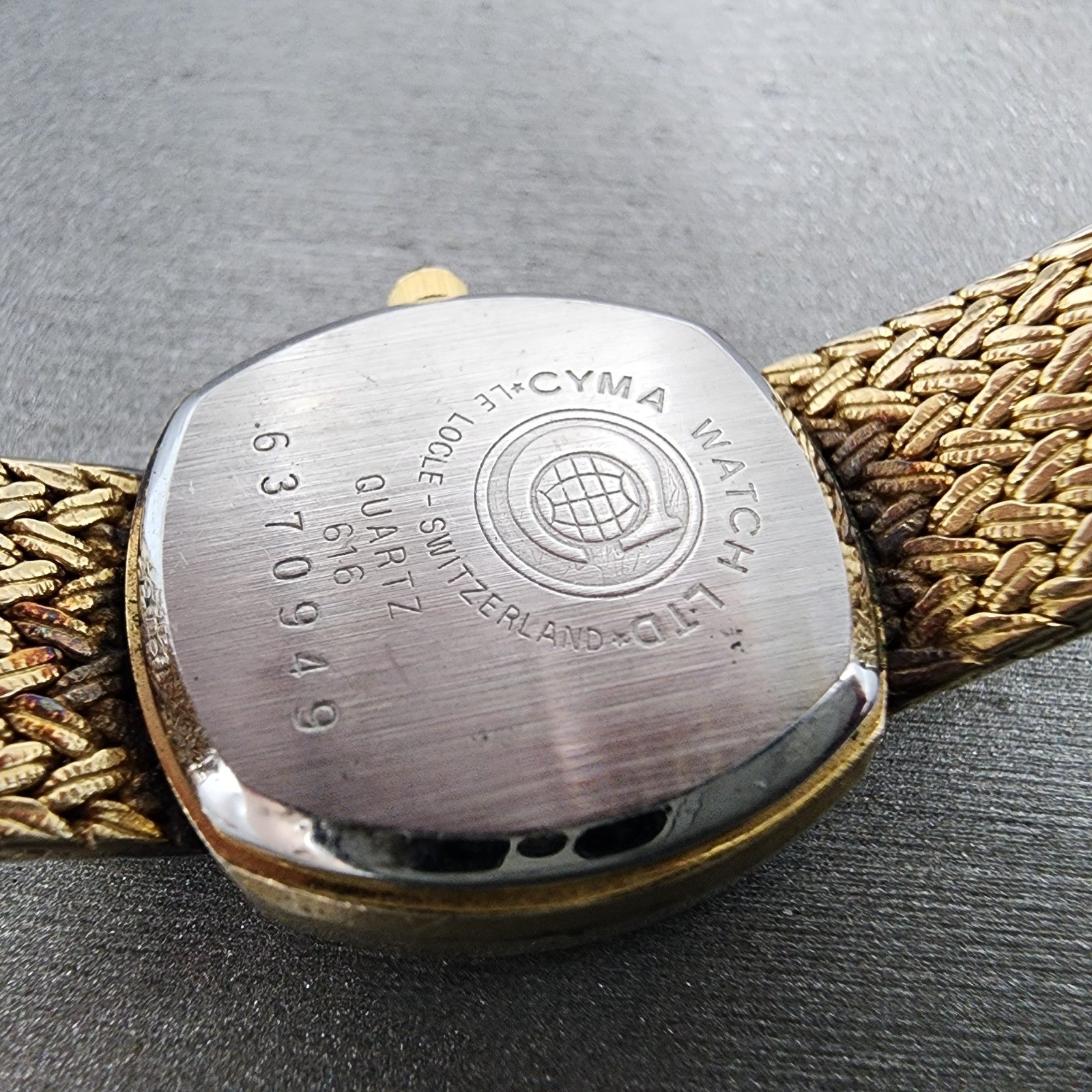 Cyma Watch Women 22mm Gold Dial Gold Tone Rectangle 616 New Battery Vintage9