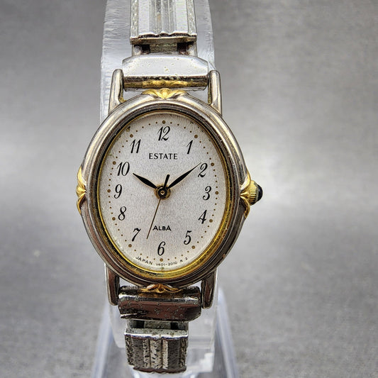 Seiko Alba Estate Watch Women 20mm Silver Dial Two Tone V4015400 New Battery0