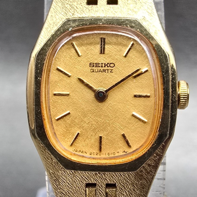 Seiko Watch Women 16mm Gold Dial Gold Tone Oval 2C20-5749 New Battery Vintage JP1