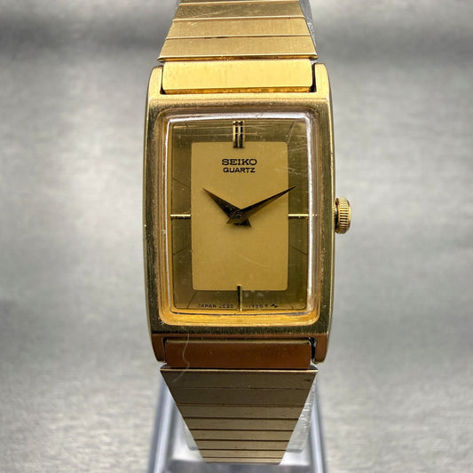 Seiko Watch Women 17mm Gold Dial Gold Tone Rectangle 2C20-5830 New Battery VTG0