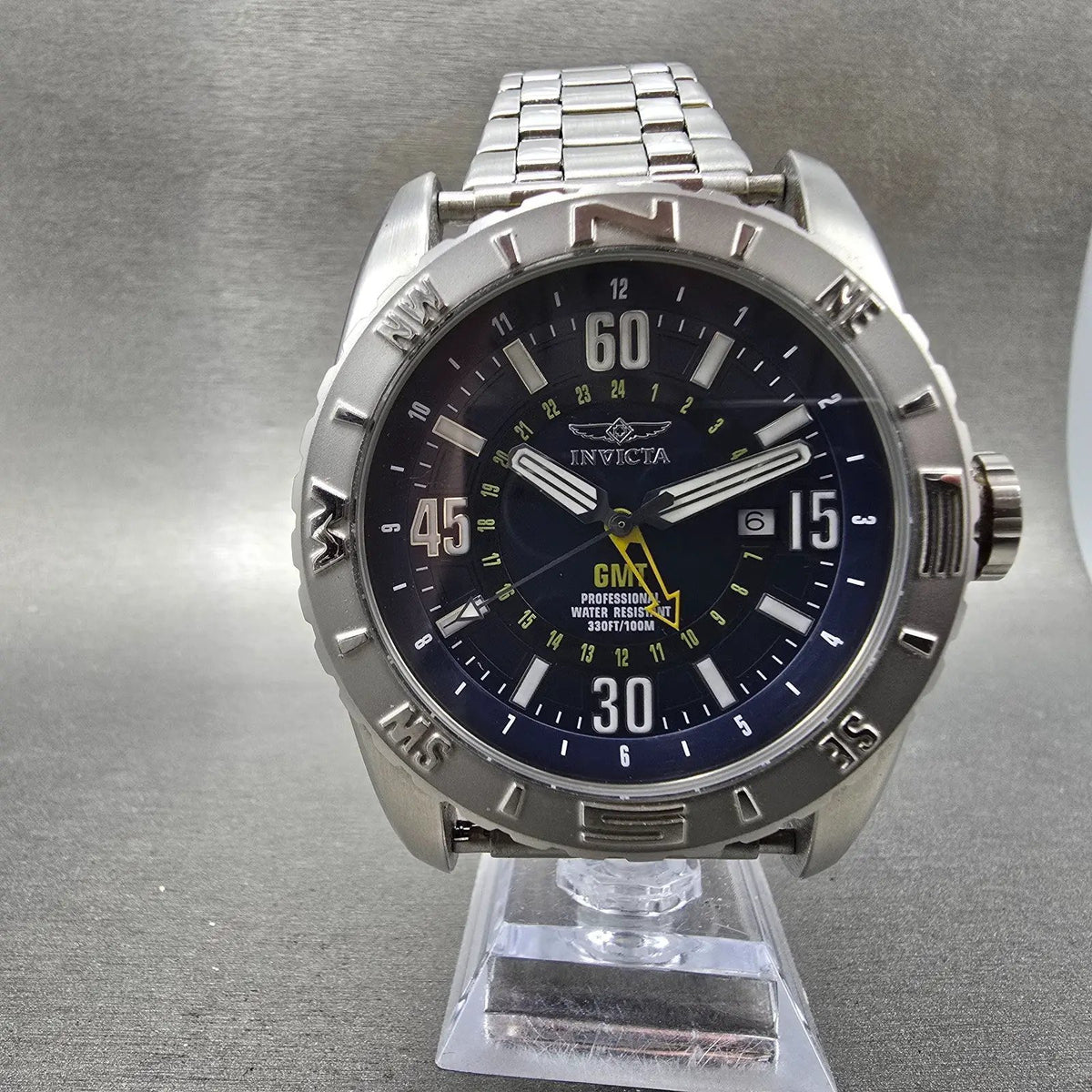 Invicta Aviator GMT Watch Men 48m Blue Dial Silver Tone Date 10683 New Battery6