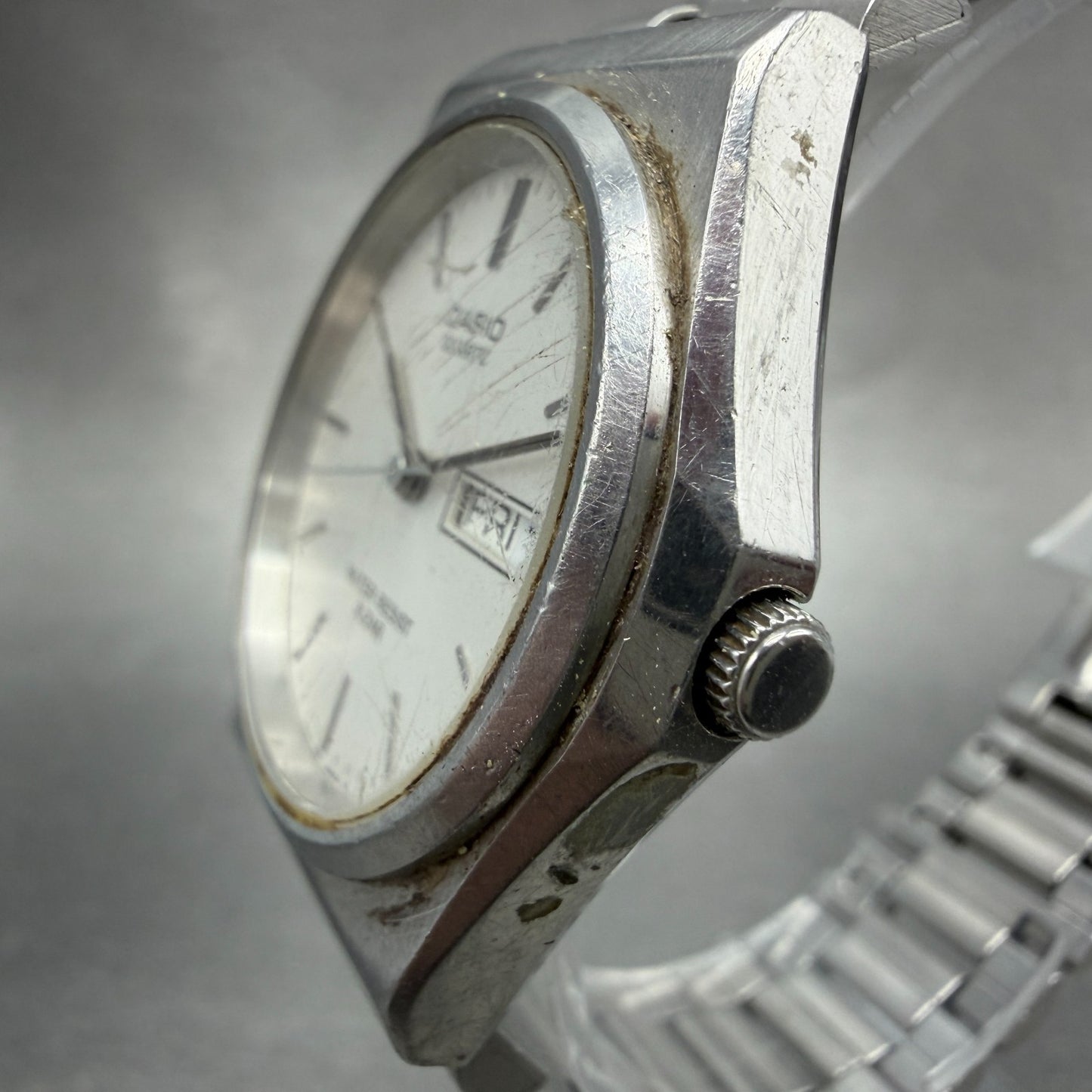 Casio Watch Men 34mm Silver Dial Silver Tone Daydate Round MMW-80 PARTS3
