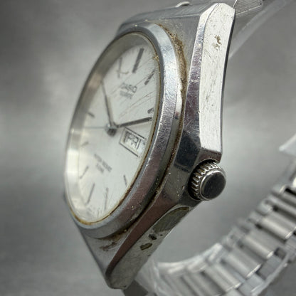 Casio Watch Men 34mm Silver Dial Silver Tone Daydate Round MMW-80 PARTS3