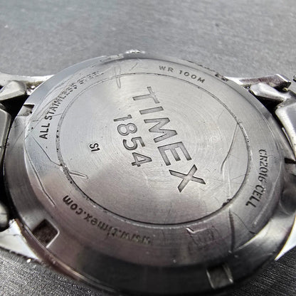 Timex Perpetual Calendar Watch Men 40mm Black Dial Silver Tone Daydate New Batt9