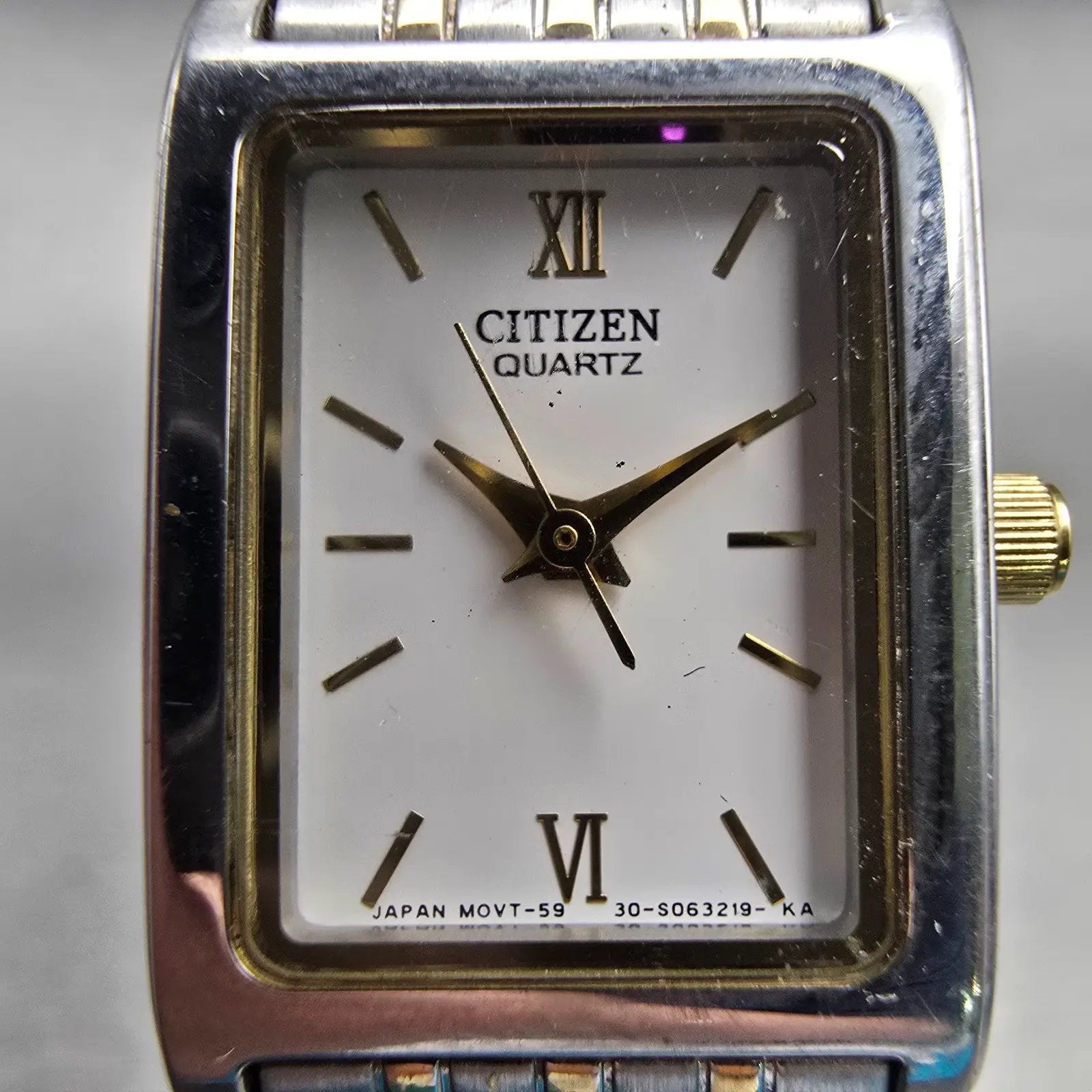 Citizen Watch Women 18mm White Dial Silver Tone Rectangle 5930-S038588 New Batt1