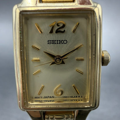 Seiko Tank Watch Women 16mm Champagne Dial Gold Tone 1N01-0FH0 New Battery NHJ1