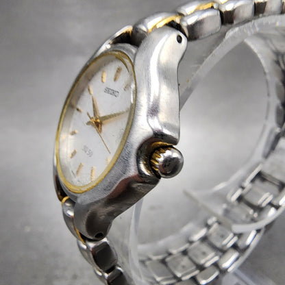Seiko SQ 50 Watch Women 25mm White Dial Two Tone Date 7n820301 New Battery2