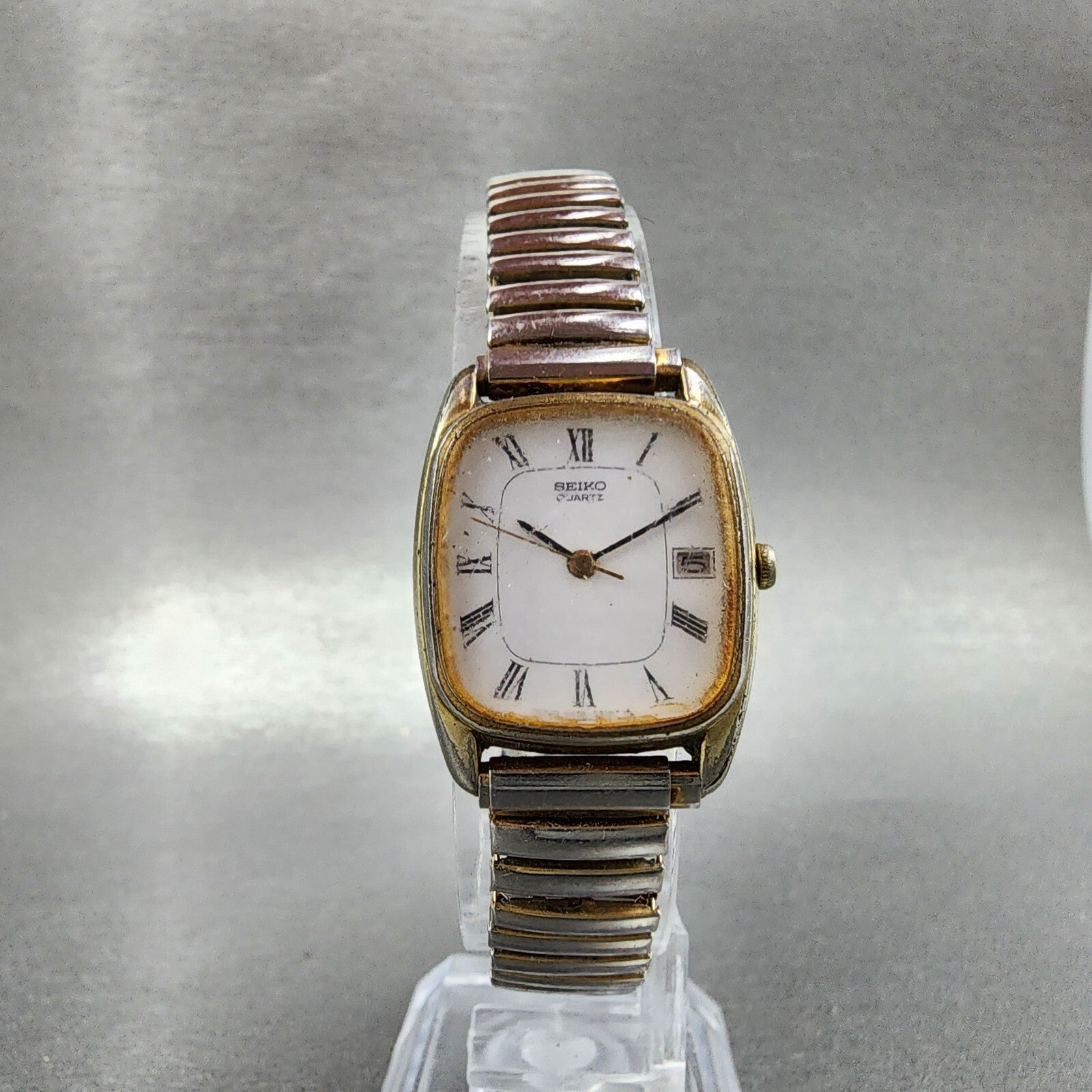 Seiko Watch Women 21mm White Dial Gold Tone Date 2a225080 New Battery READ!!!!!5