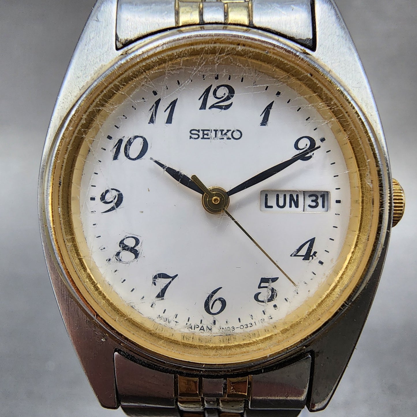 Seiko Watch Women 25mm White Dial Two Tone Daydate 7n430011 Round New BatteryBA1