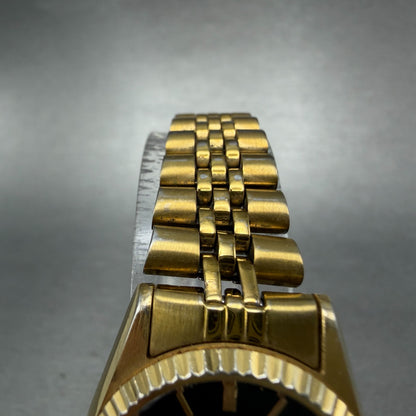 Seiko SQ Watch Women 24mm Black Dial Gold Tone Daydate 24mm Round New Battery I94