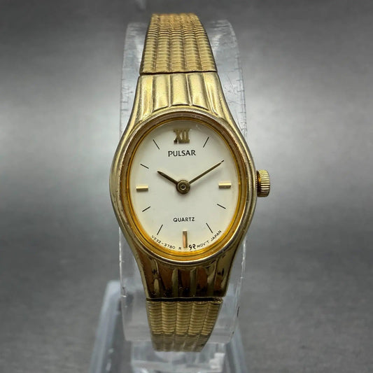 Pulsar Watch Women 15mm Cream Dial Gold Tone Oval V232-6970 New Battery0