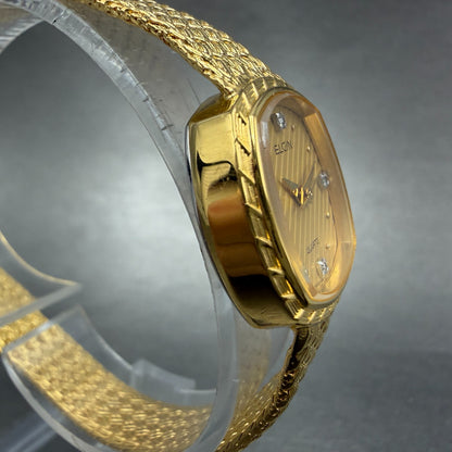 Elgin Watch Women 22mm Gold Dial Gold Tone Rectangle FK267 New Battery VTG ABC3