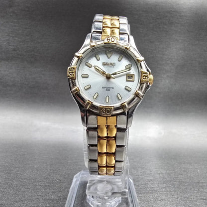 Seiko Sports 50 Watch Women 25mm Silver Dial Two Tone Date 7N82-0261 NewBatt Jp5